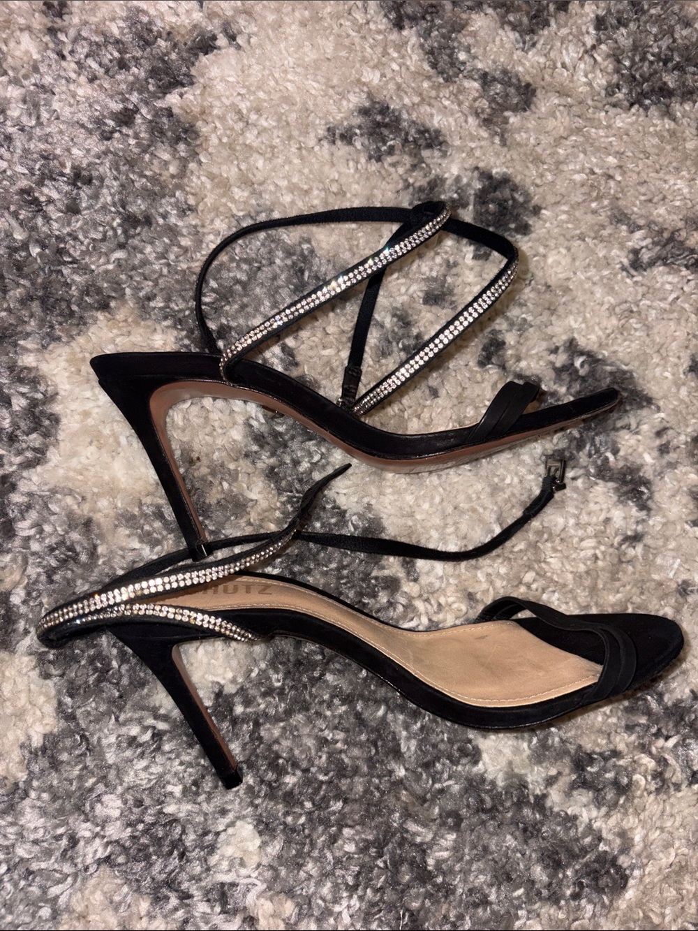 SCHUTZ Black Rhinestone Wrap-Ankle Heeled Sandals - Picture 3 of 4